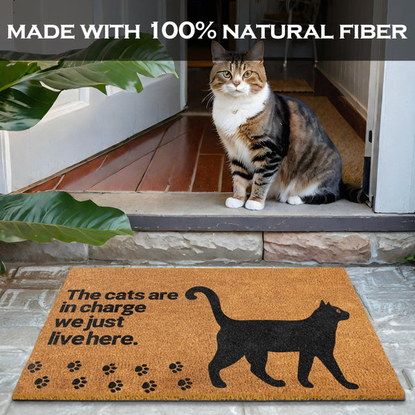 The Cats Are in Charge Coir Doormat Outdoor 30x17 Inch, Cat-Lover Themed Gift Decor