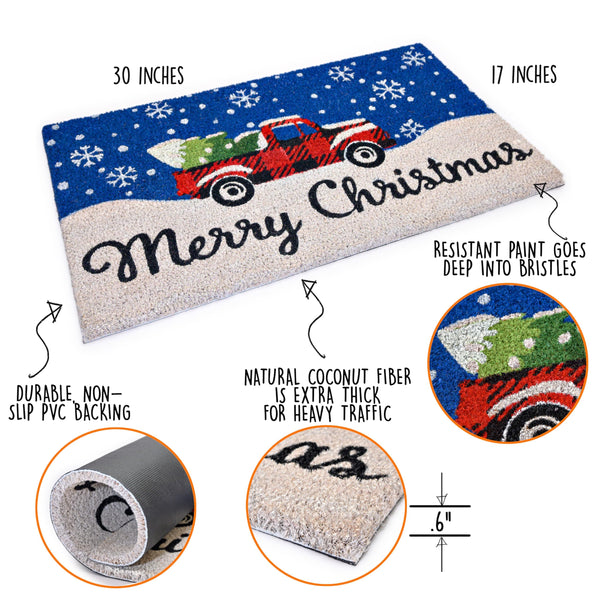 Old Truck Merry Christmas Welcome Mat 30x17 Inch