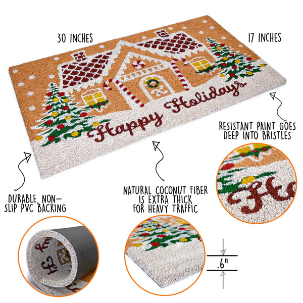 Gingerbread House Christmas Door Mat 30x17 Inch