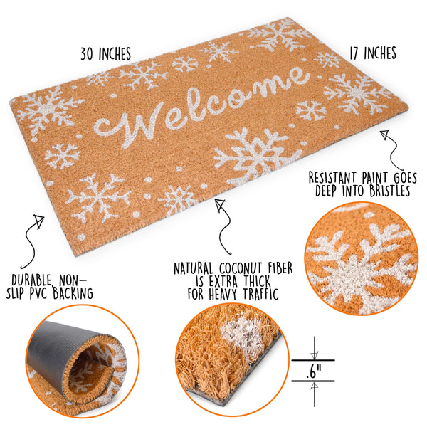 welcome snowflake christmas winter outdoor coir rug mat