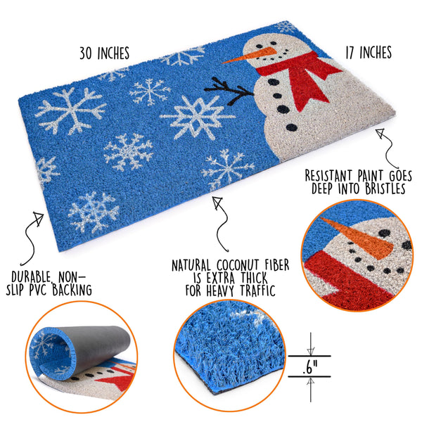 snowman christmas winter outdoor coir door mat rug