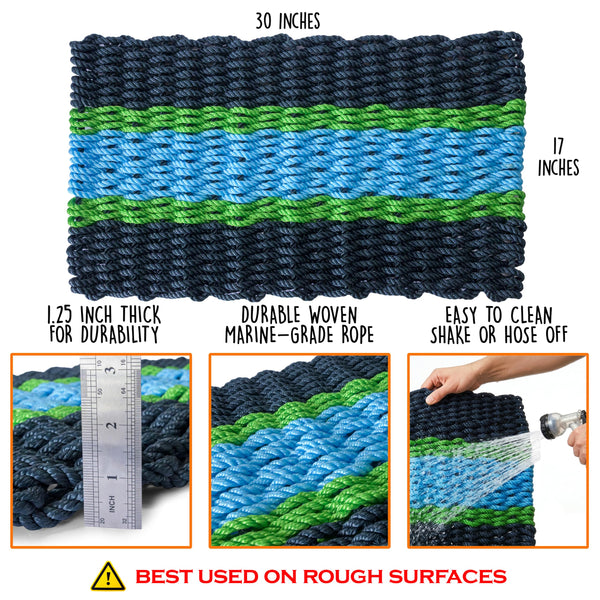 Lobster Rope Mat Aqua Stripe 30x17 Inch