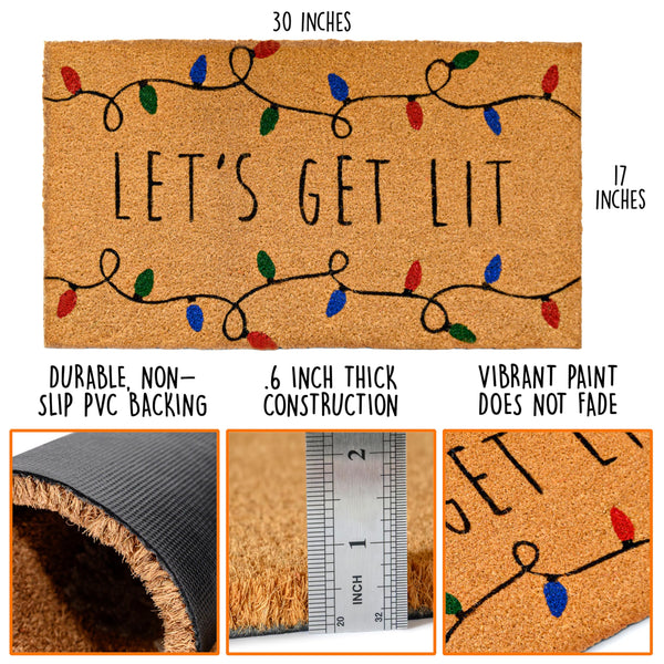 Let's Get Lit Funny Christmas Door Mat 30x17 Inch