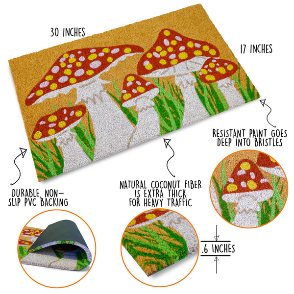 Mushroom Spring Summer Coir Welcome Doormat 30x17 Inch