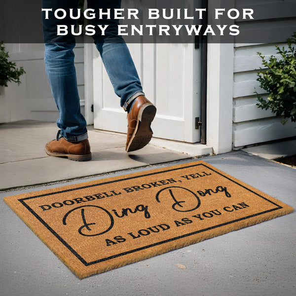 Ding Dong Doorbell Door Mat 30x17 Inch, Doorbell Broken Mat