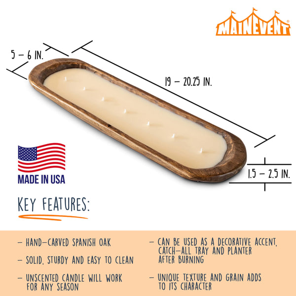 Wooden Dough Bowl Candle 20-inch Length