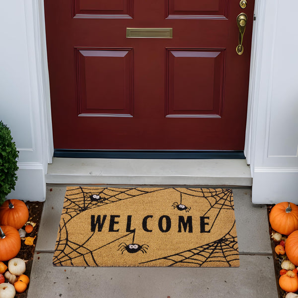welcome halloween spider web coir outdoor rug mat