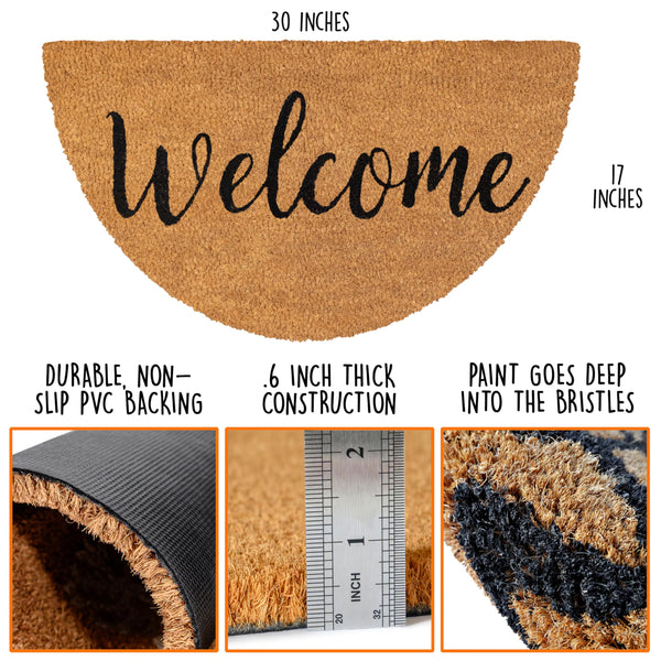 Welcome Half Circle Door Mat Outdoor 30x17 Inch