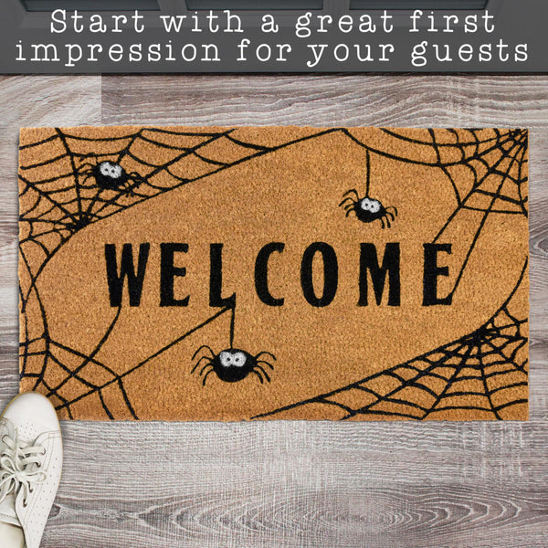 welcome halloween spider web coir outdoor rug mat