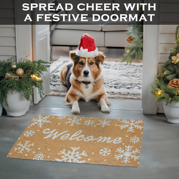 welcome snowflake christmas winter outdoor coir rug mat
