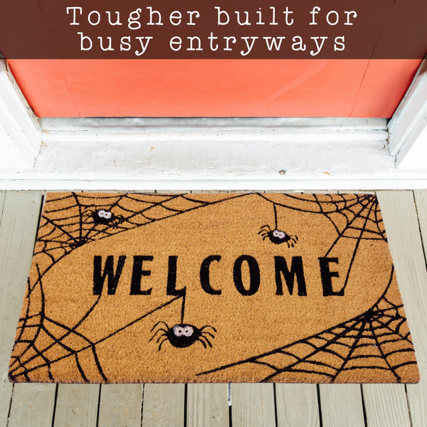 welcome halloween spider web coir outdoor rug mat