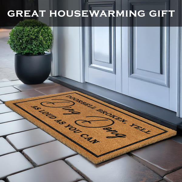 Ding Dong Doorbell Door Mat 30x17 Inch, Doorbell Broken Mat