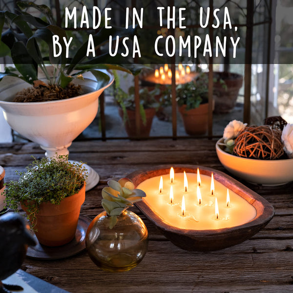 Wooden Dough Bowl Candle 10x14 Inch