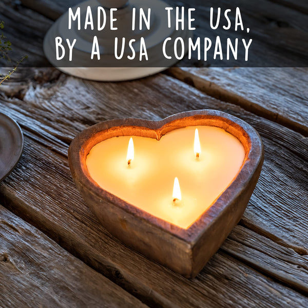 Wooden Dough Bowl Candle 6-inch Heart