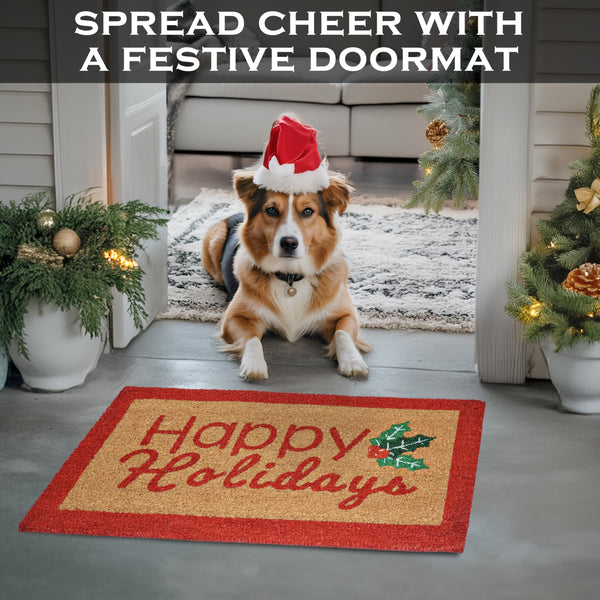 Happy Holidays Door Mat Outdoor 30x17 Inch