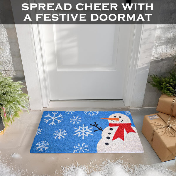 snowman christmas winter outdoor coir door mat rug