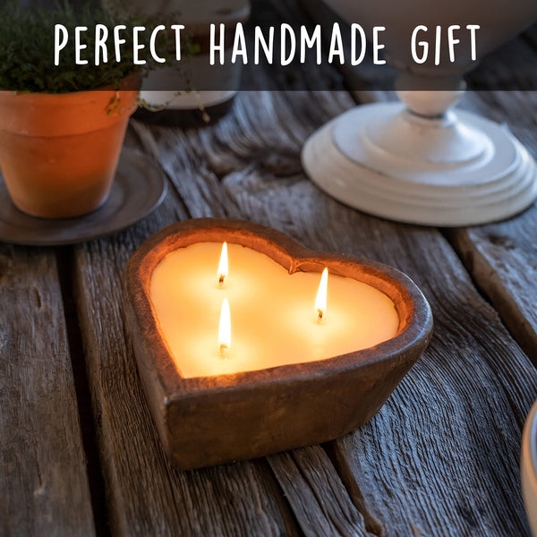 Wooden Dough Bowl Candle 6-inch Heart
