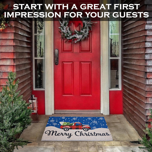 Old Truck Merry Christmas Welcome Mat 30x17 Inch