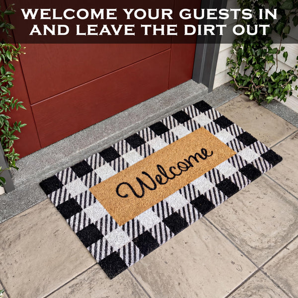 Black and White Checked Outdoor Rug 30x17 Inch