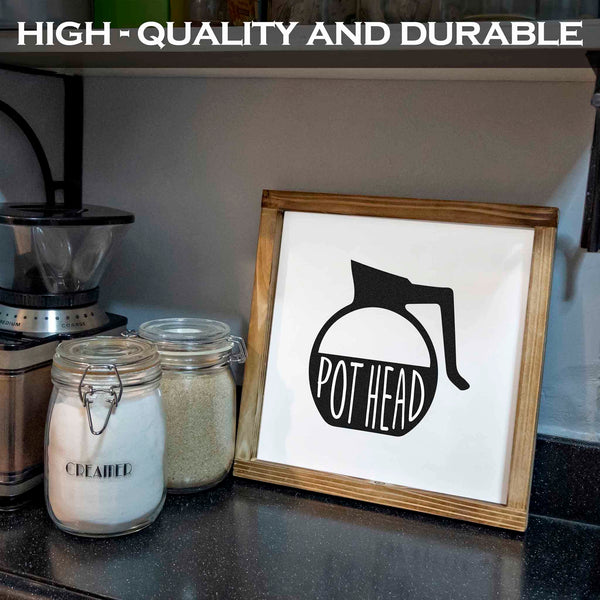 Funny Pot Head Sign 12x12 Inch - Coffee Wall Decor, Pot Head Kitchen Sign