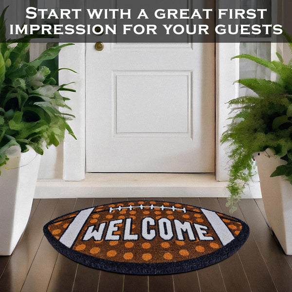 Fall Football-shaped Welcome Door Mat 30x17