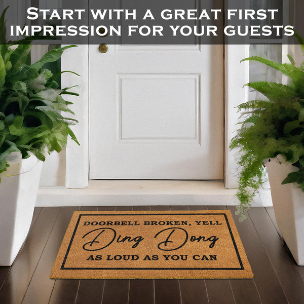 Ding Dong Doorbell Door Mat 30x17 Inch, Doorbell Broken Mat