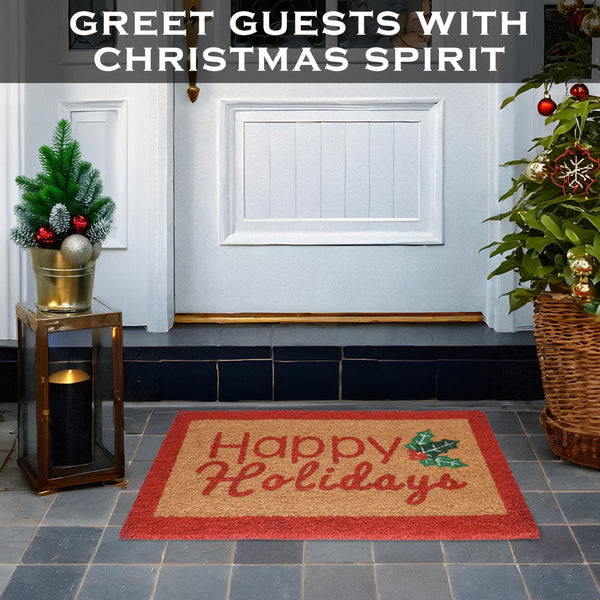 Happy Holidays Door Mat Outdoor 30x17 Inch