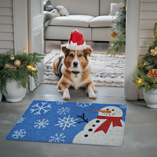 snowman christmas winter outdoor coir door mat rug