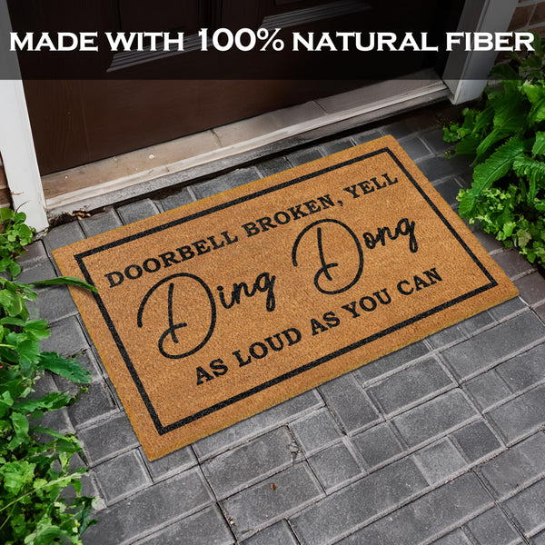 Ding Dong Doorbell Door Mat 30x17 Inch, Doorbell Broken Mat