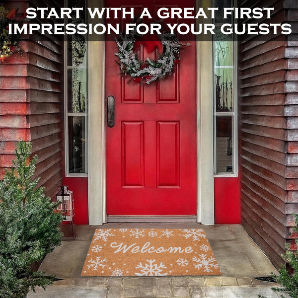 welcome snowflake christmas winter outdoor coir rug mat