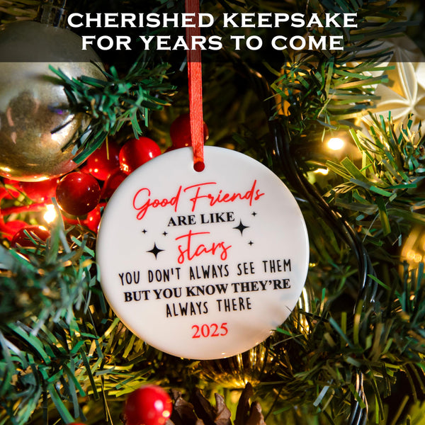 Decorative Christmas ornament with a quote on a tree, surrounded by festive decorations.