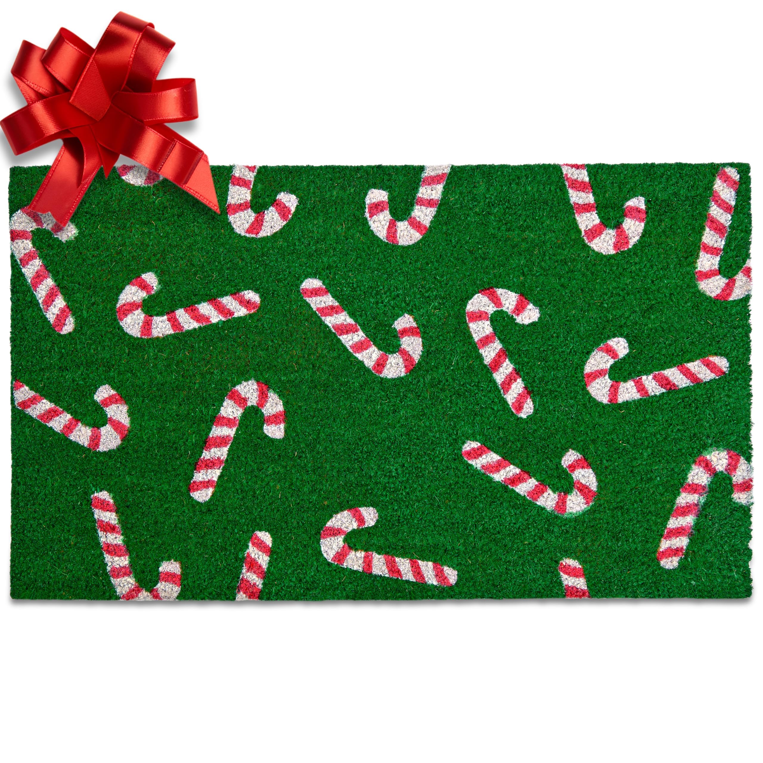 candy cane green coir door mat rug