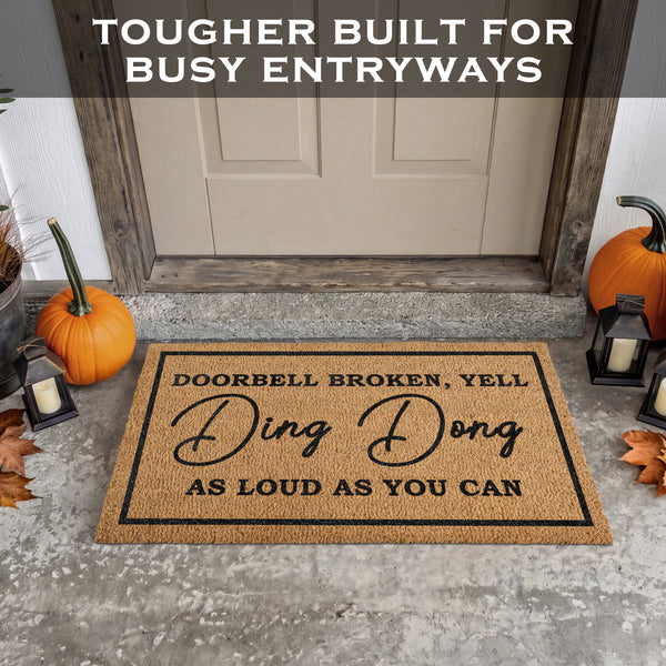 Ding Dong Doorbell Door Mat 30x17 Inch, Doorbell Broken Mat