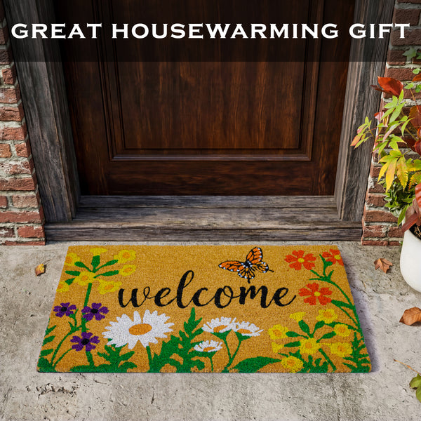 Floral Coir Doormat Outdoor 30x17 Inch Spring Flowers Garden Summer Mats