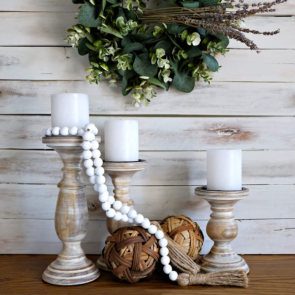 wooden candle holders pillar set of 3 rustic