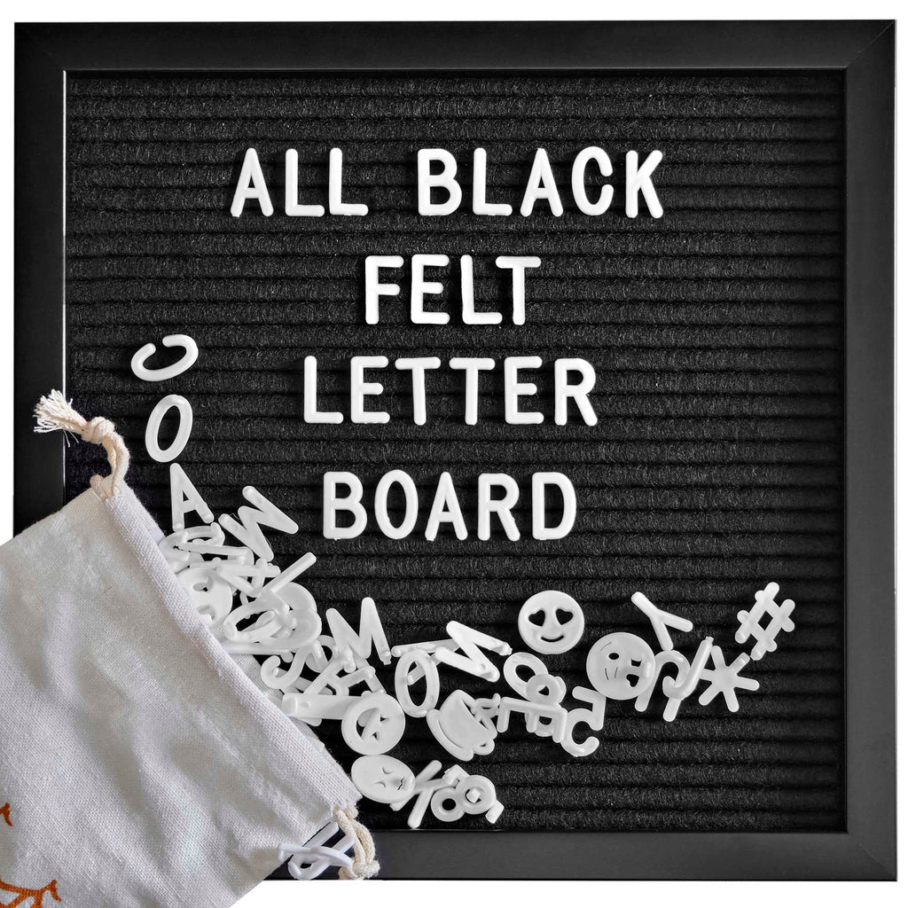 Felt Like Sharing Black Felt Letter Board 10x10 INCHES. Changeable Letter Boards Include 300 White Plastic Letters & Oak Frame.