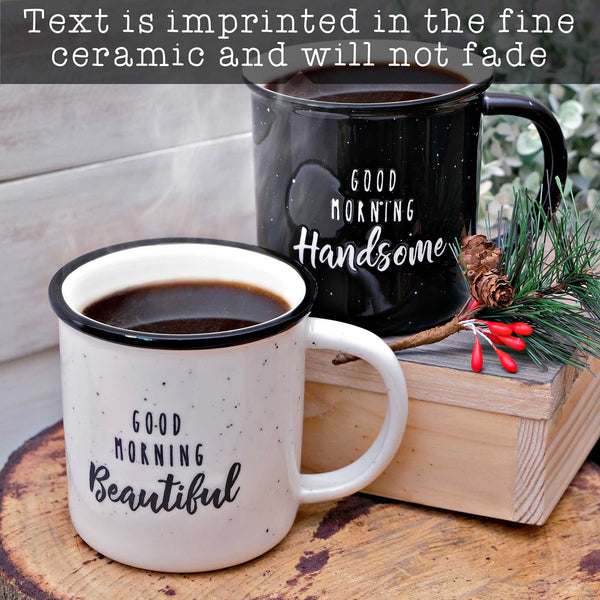 good morning beautiful handsome coffee mug set of 2