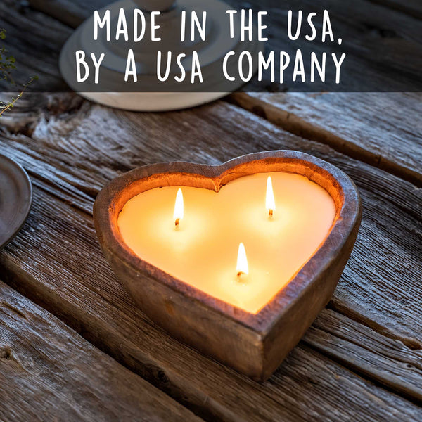 wooden dough bowl candles 6 inch heart waxed