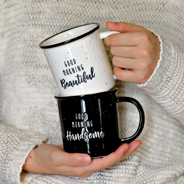 good morning beautiful handsome coffee mug set of 2