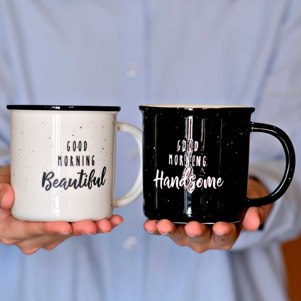 good morning beautiful handsome coffee mug set of 2