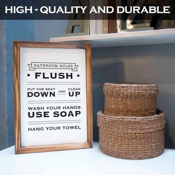 wood bathroom rules sign decor funny 11x16 inch 