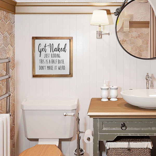 get naked sign bathroom decor wall art 12x12 inch