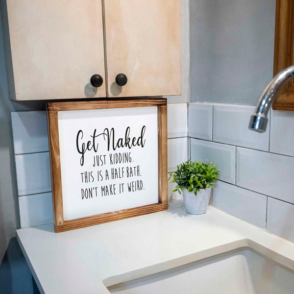 get naked sign bathroom decor wall art 12x12 inch