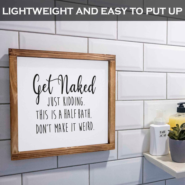 get naked sign bathroom decor wall art 12x12 inch