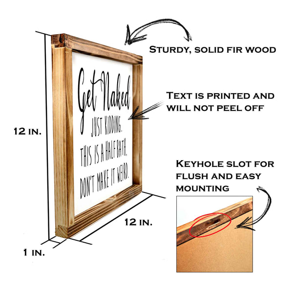 get naked sign bathroom decor wall art 12x12 inch