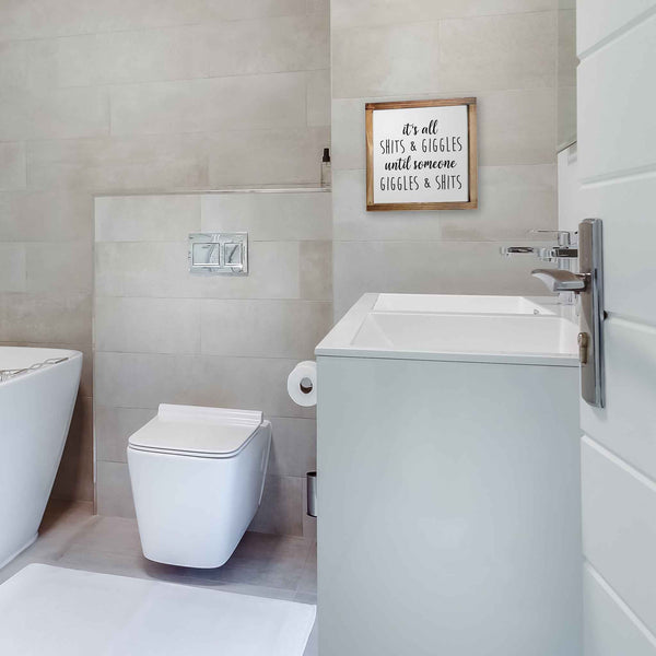 it's all shits giggles funny bathroom sign 12x12 inch