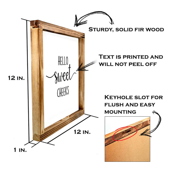 hello sweet cheeks bathroom sign framed 12x12 inch