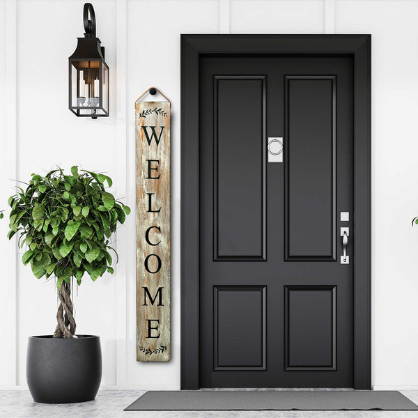 outdoor welcome sign front door 2 sided whitewashed