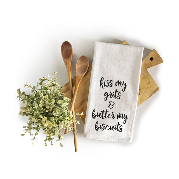 Kiss My Grits Butter My Biscuits 18x24 Inch, Funny Kitchen Towel With Saying