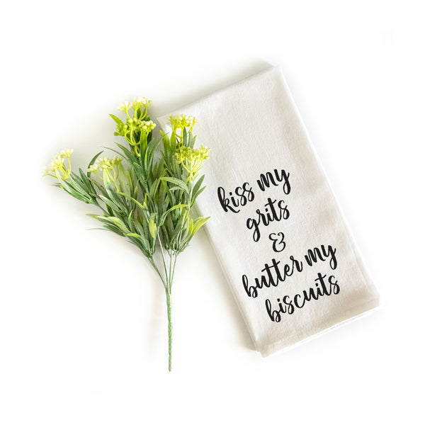 Kiss My Grits Butter My Biscuits 18x24 Inch, Funny Kitchen Towel With Saying